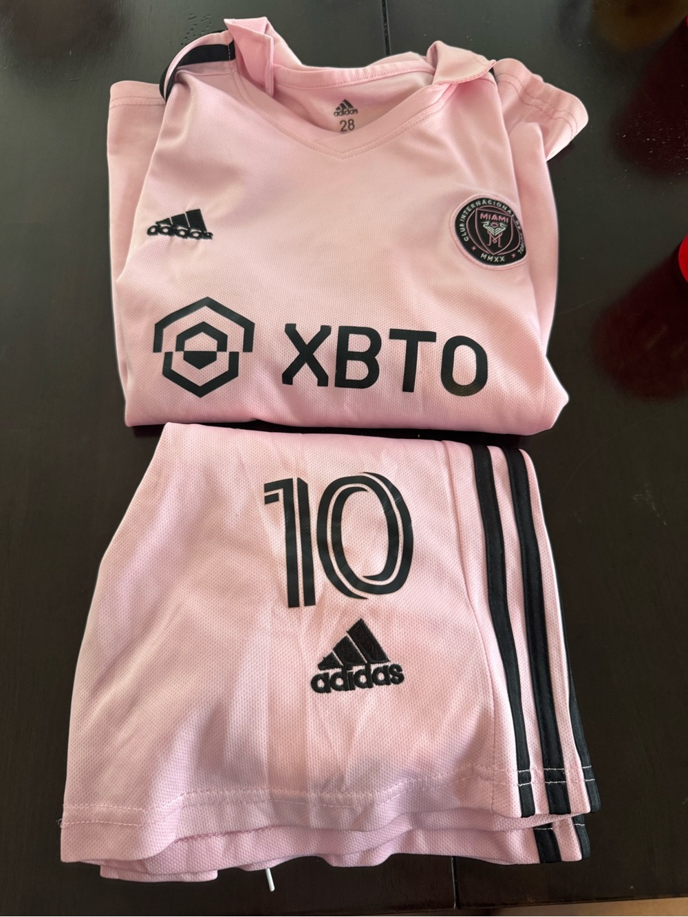 adidas Pink Miami Soccer Jersey & Shorts Set with Black Accents